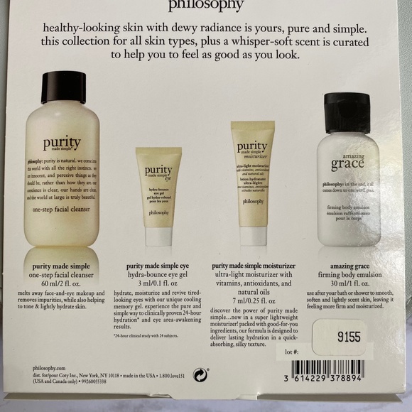 PHILOSOPHY Pure & Simple Skin Care & Amazing Grace Body Emulsion & Bag Set | NWT - Picture 6 of 8